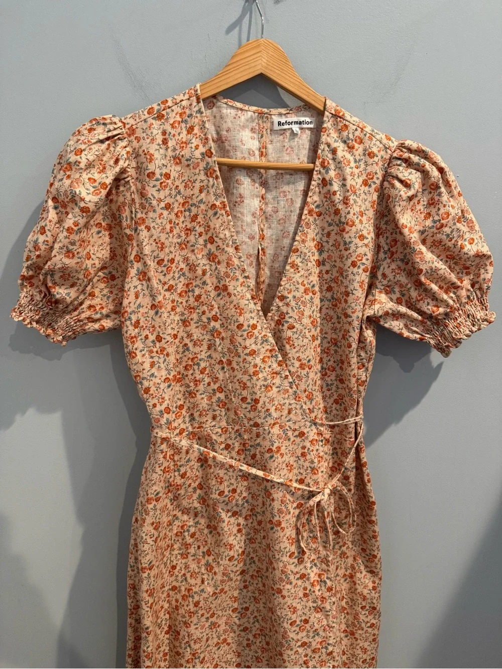 NEW Reformation Veronika Linen Floral Wrap Midi Dress, Size L
